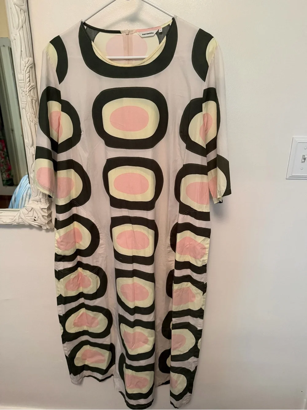 Marimekko Cream Midi Dress with Green Circle Motif - Picture 7 of 8